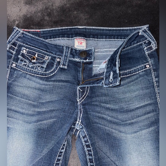True Religion Size 30 Disco Becky Big T Dark Wash Low Rise Bootcut Jeans - Picture 8 of 12